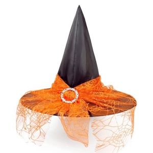 Orange Spider Web Halloween Witch Hat